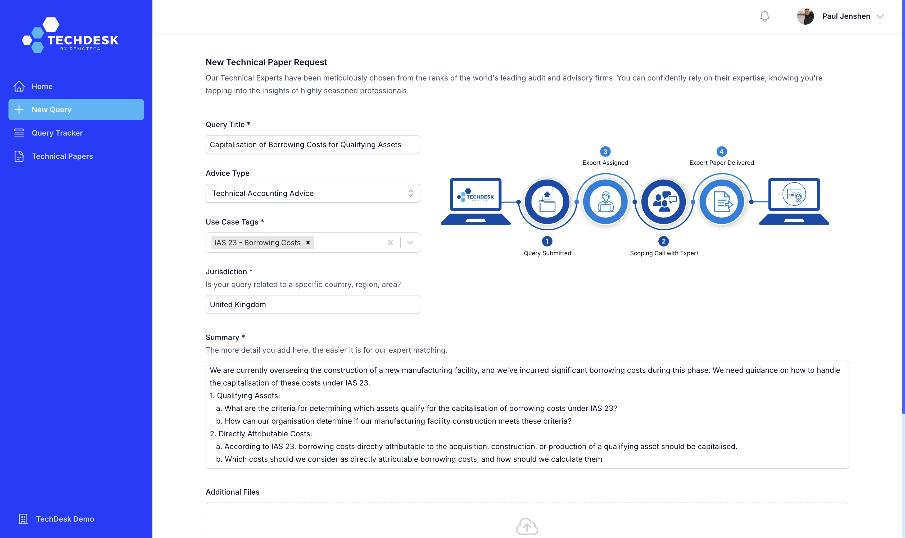 Product screenshot of TechDesk platform